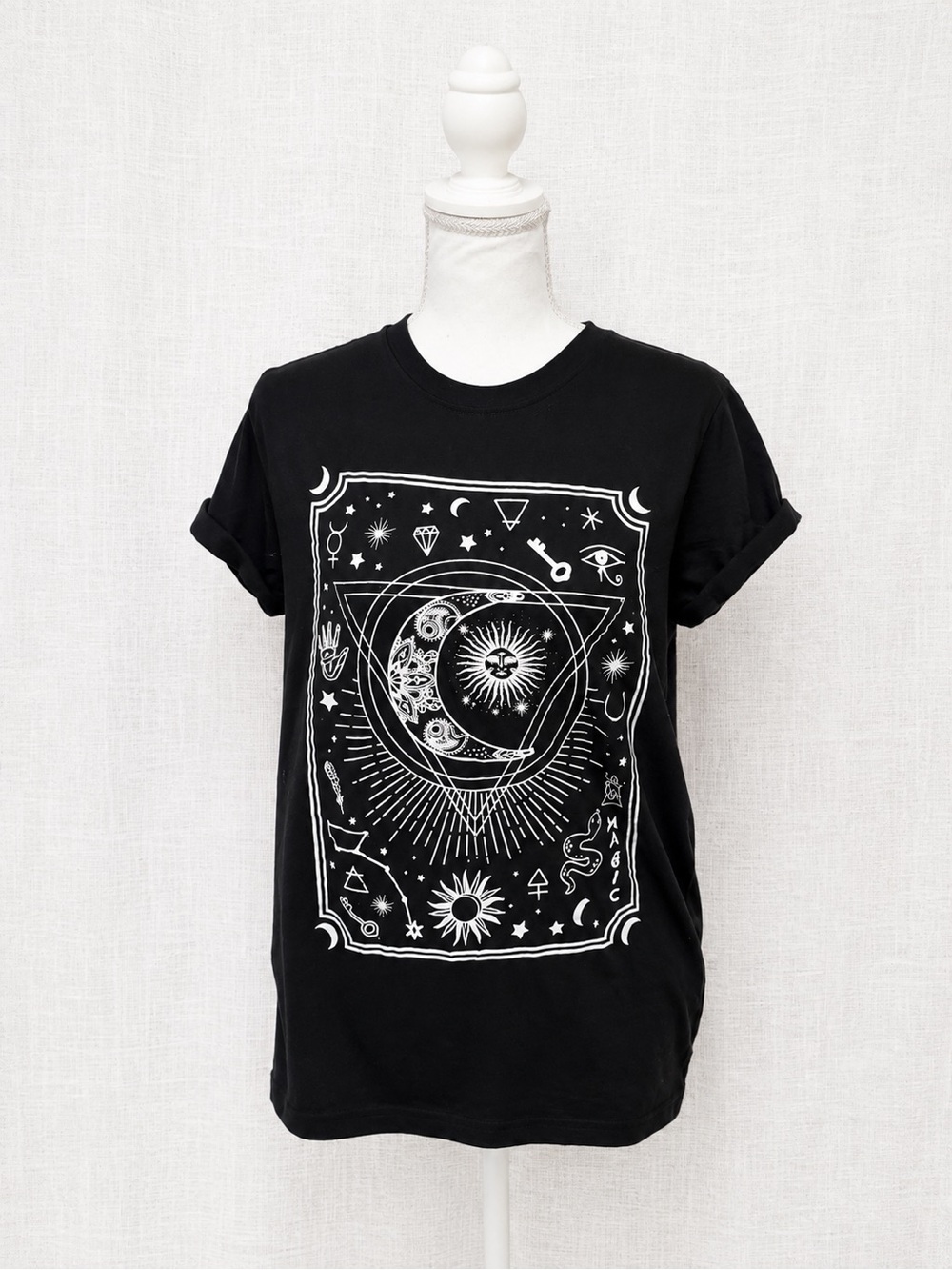Streetwear Society Black Tee with White Tarot Sun & Moon Graphic